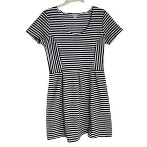 J. Crew Woven Stretch Knit Mini Dress Women's Size 10 Black White Stripe